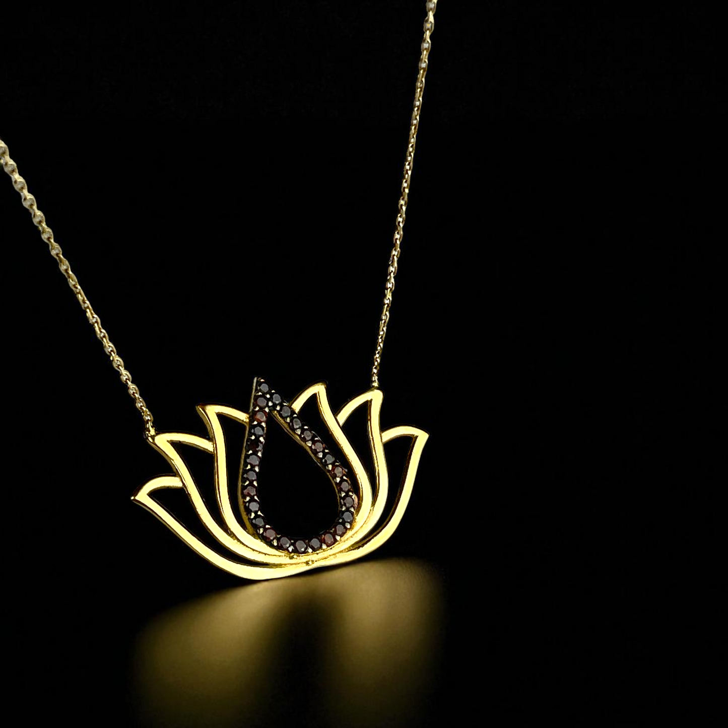 14k Gold 585 Lotus Necklace with Black Zirconia – Spiritual Women's…