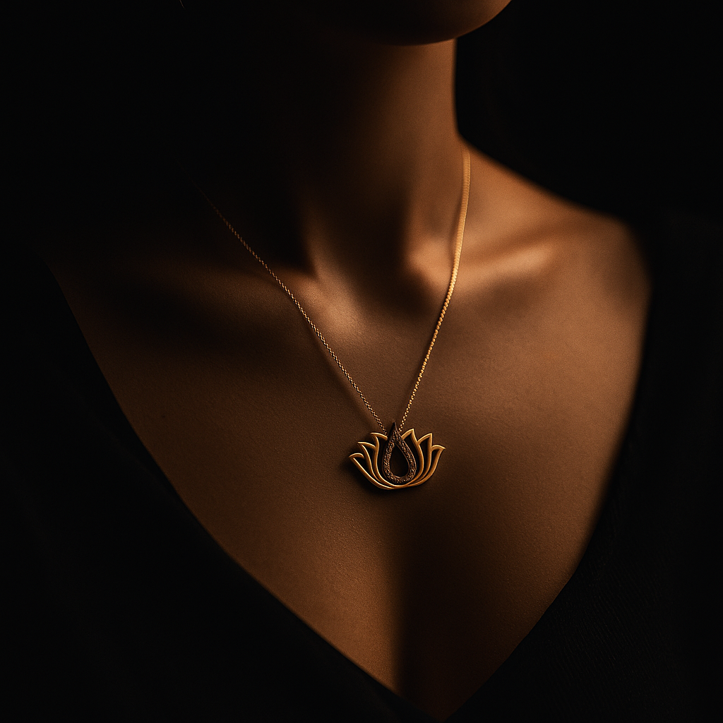 14k Gold 585 Lotus Necklace with Black Zirconia – Spiritual Women's…