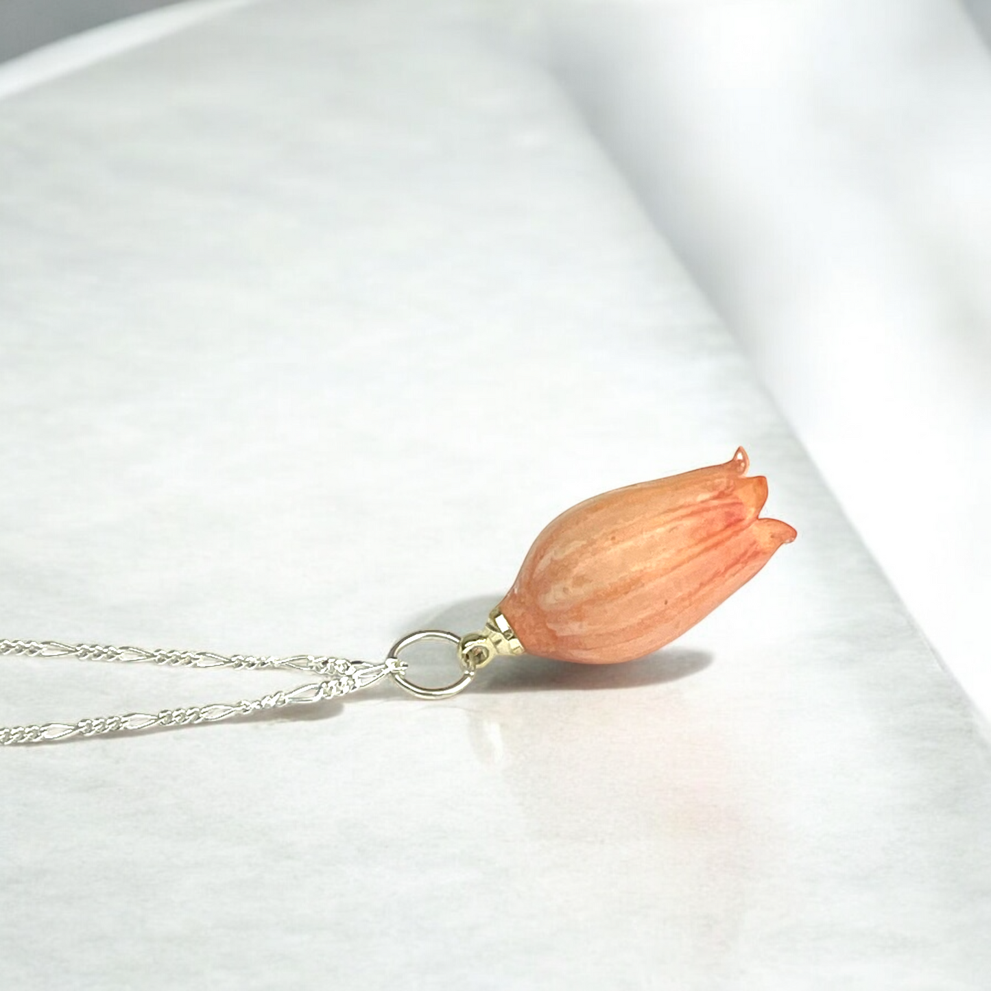 925 Sterling Silver Necklace with Pink Lily of the Valley Blossom…