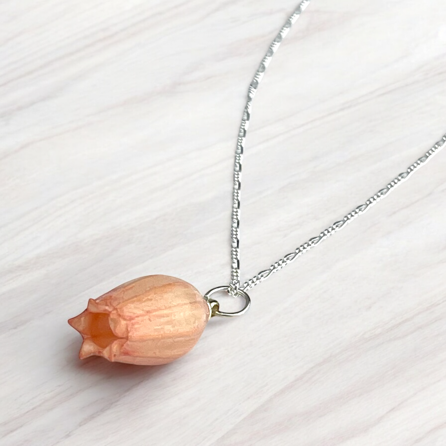 925 Sterling Silver Necklace with Pink Lily of the Valley Blossom…