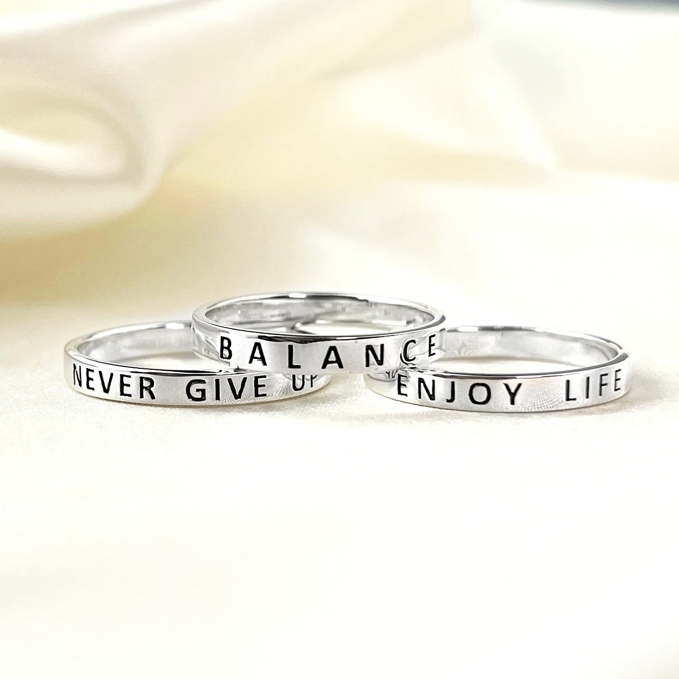 ENJOY LIFE Ring - 925 Sterling Silver Engraved Stamp Finger Ring
