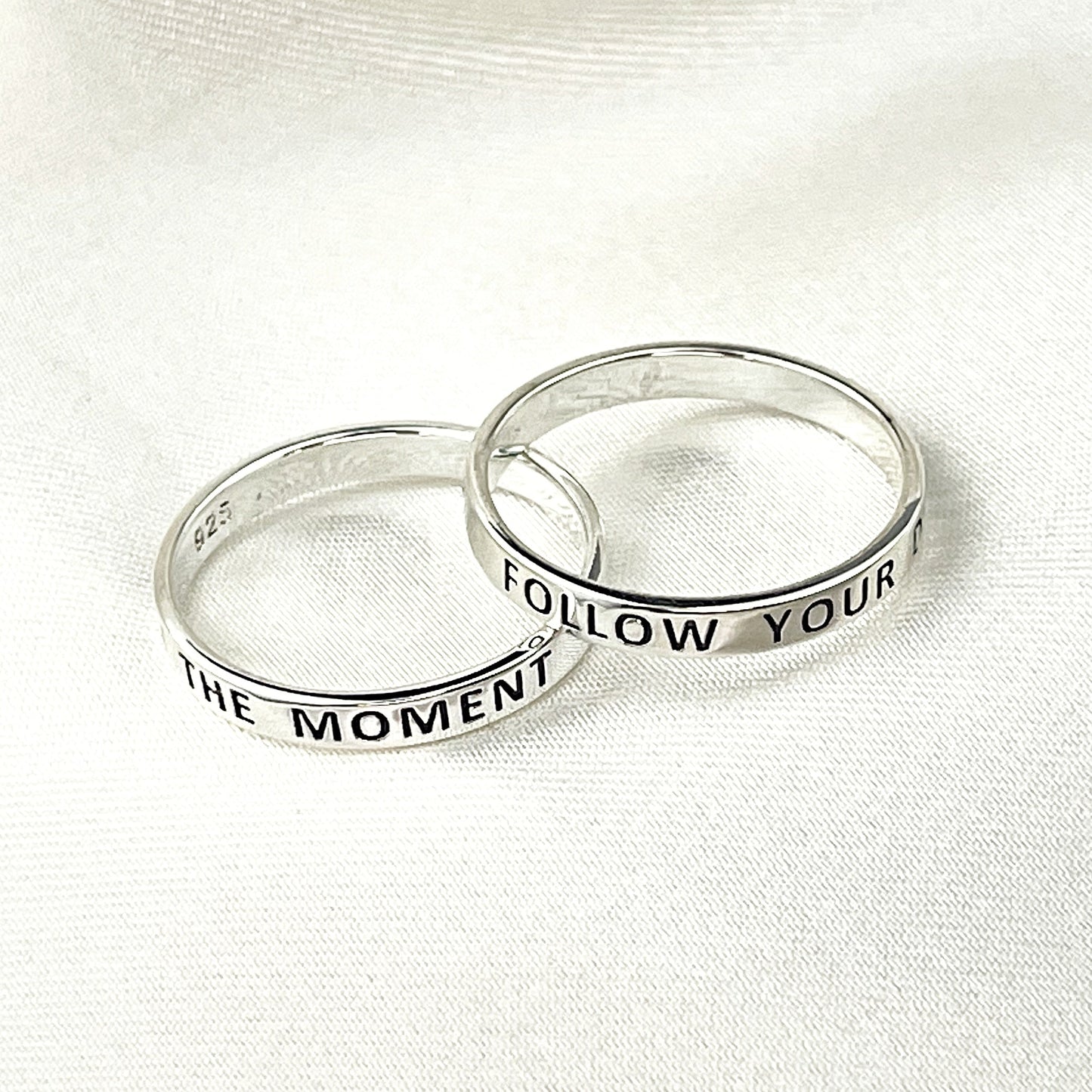 FOLLOW YOUR DREAM Ring - 925 Sterling Silver Engraved Stamp Finger Ring