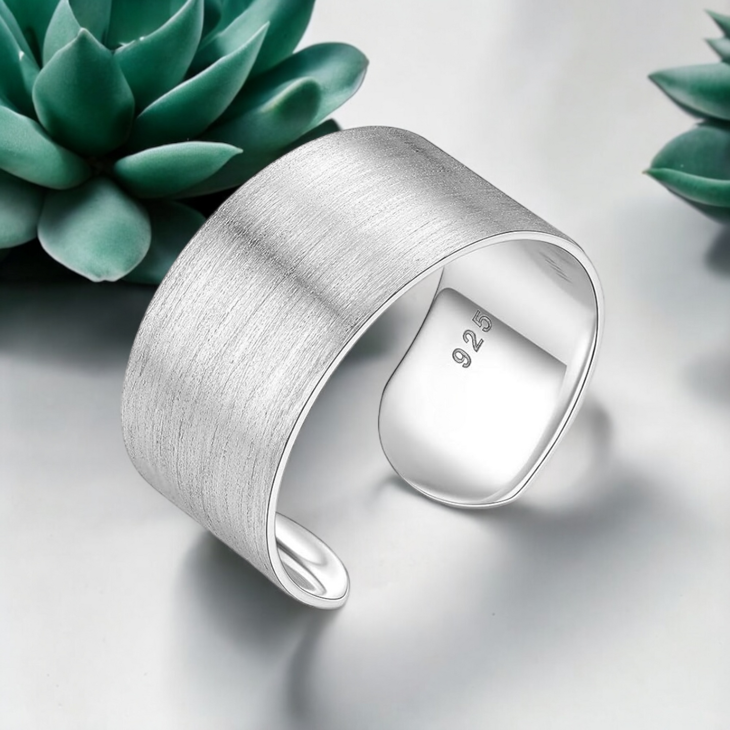 925 Sterling Silver Minimalist Adjustable Ring - Hand-brushed Surface"