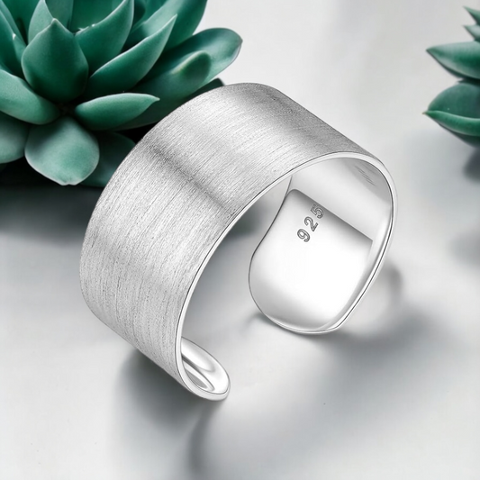 925 Sterling Silver Minimalist Adjustable Ring - Hand-brushed Surface"
