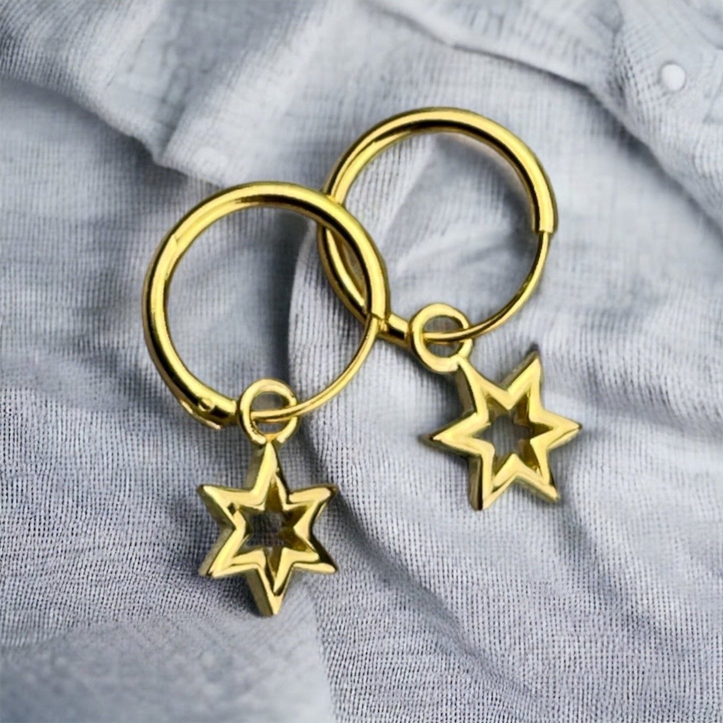 Star Hoop Earrings - 925 Sterling Gold Plated