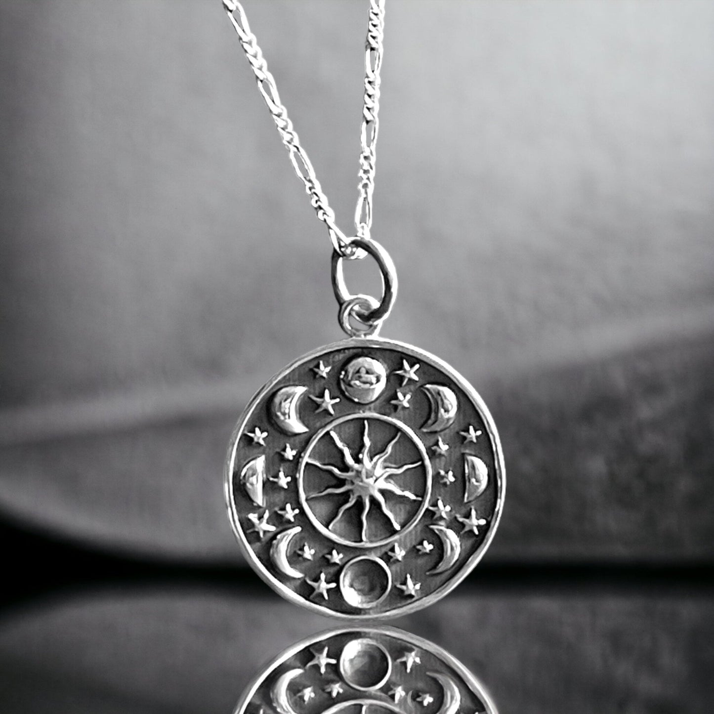 Moon Phase & Star Pendant 925 Sterling Silver Necklace