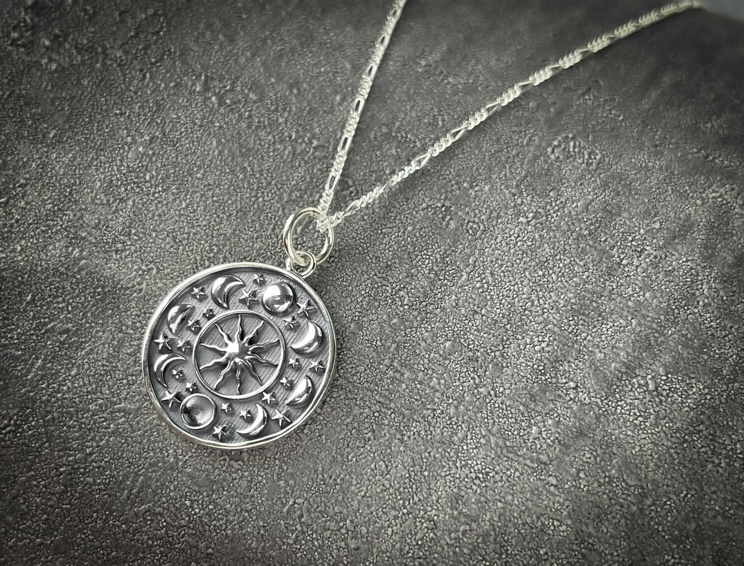 Moon Phase & Star Pendant 925 Sterling Silver Necklace