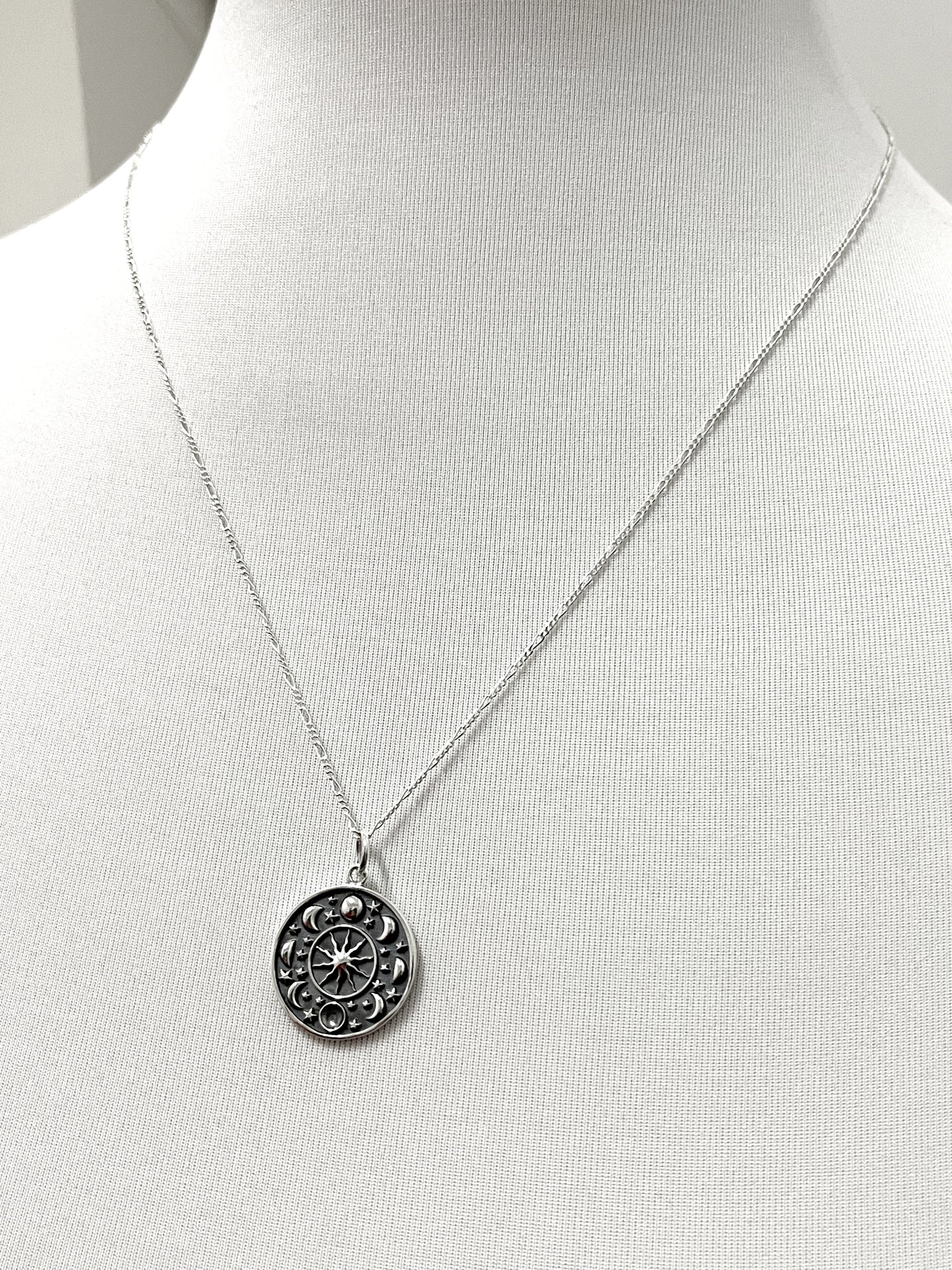 Moon Phase & Star Pendant 925 Sterling Silver Necklace