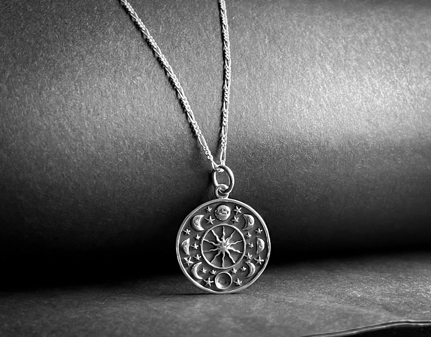 Moon Phase & Star Pendant 925 Sterling Silver Necklace