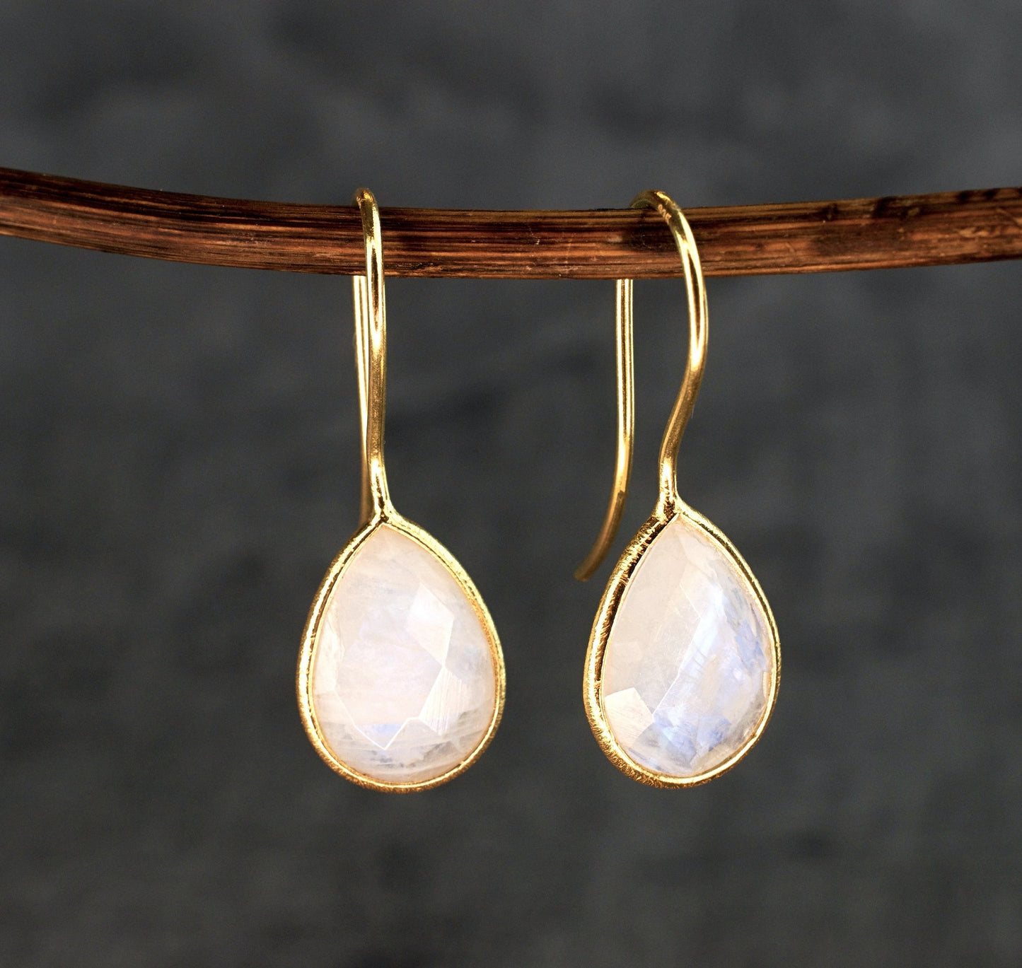 Moonstone Gemstone Earrings - 925 Sterling Gold Plated