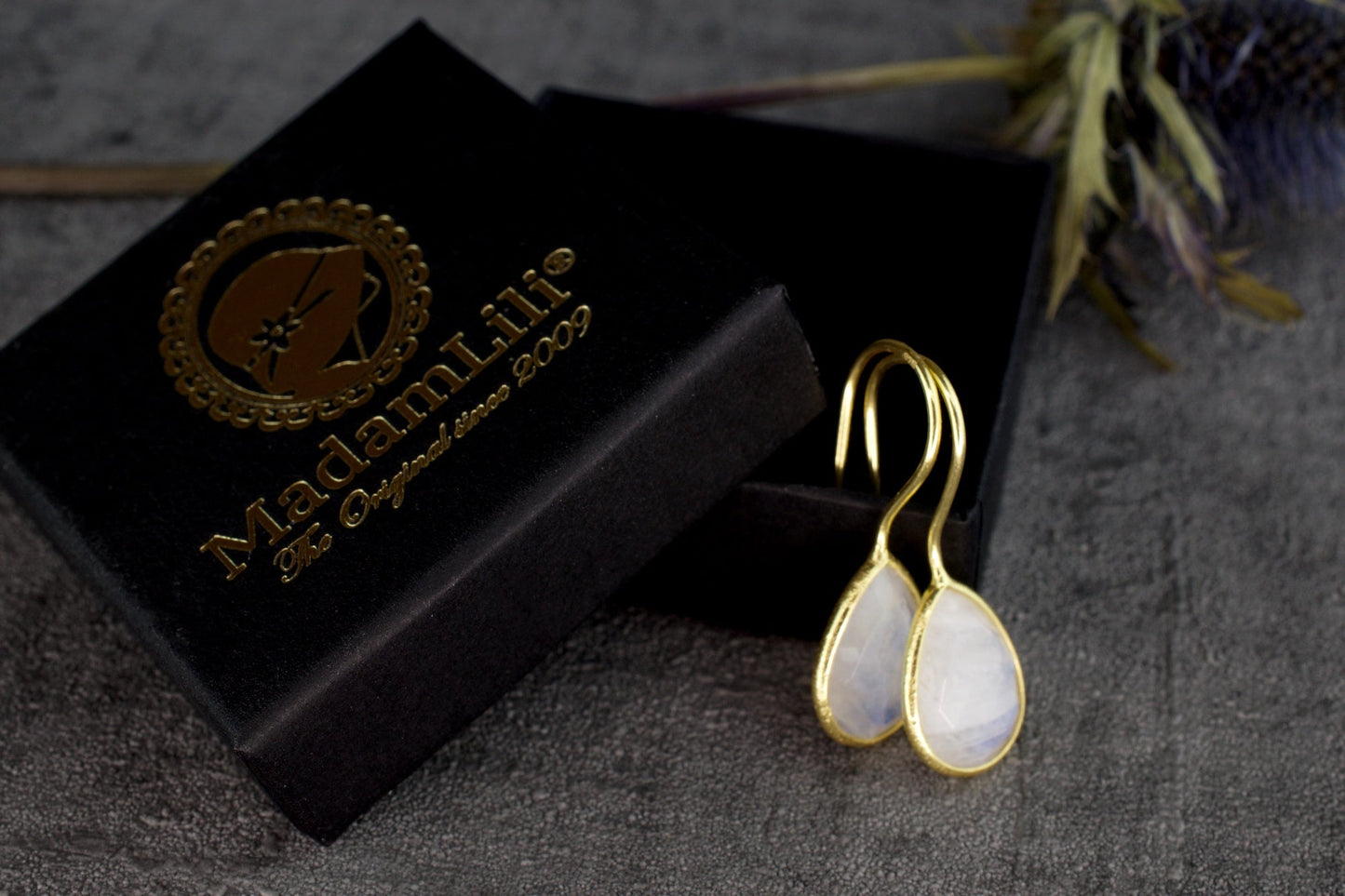 Moonstone Gemstone Earrings - 925 Sterling Gold Plated
