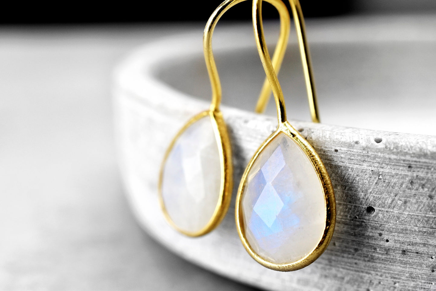 Moonstone Gemstone Earrings - 925 Sterling Gold Plated