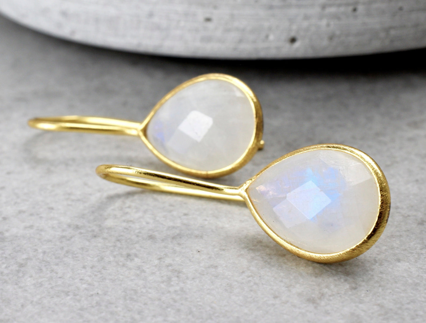 Moonstone Gemstone Earrings - 925 Sterling Gold Plated