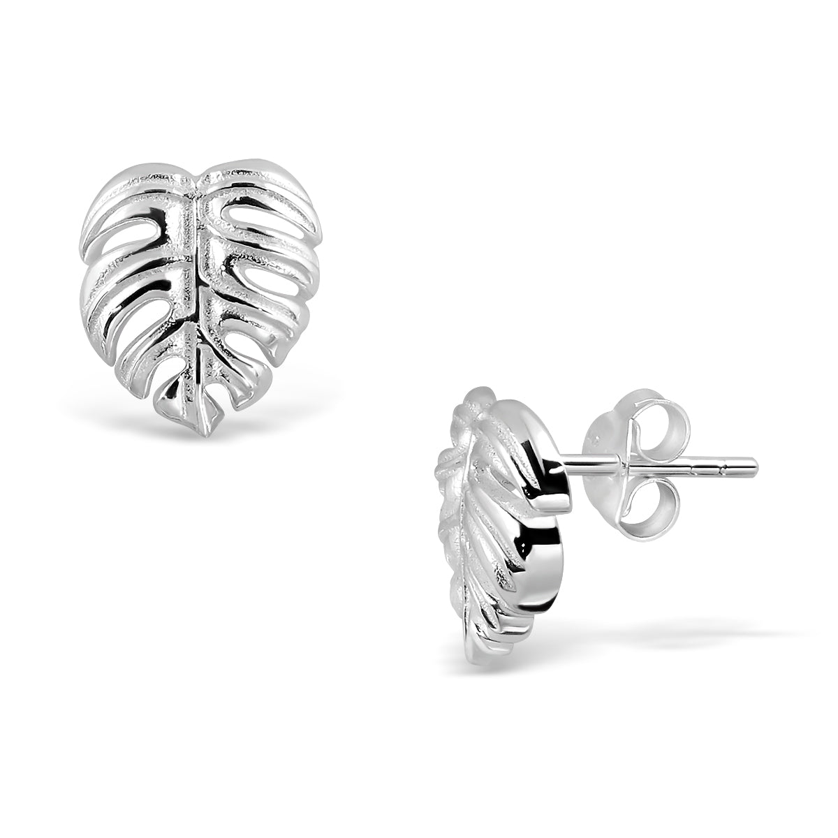 exotic monstera leaves — 925 sterling silver stud earrings