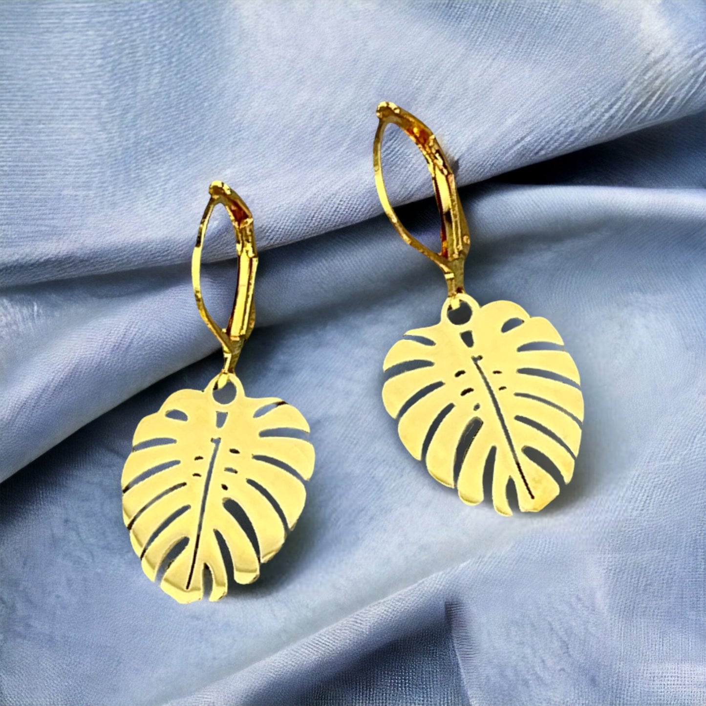 Gold plated monstera leaves earrings — 26
