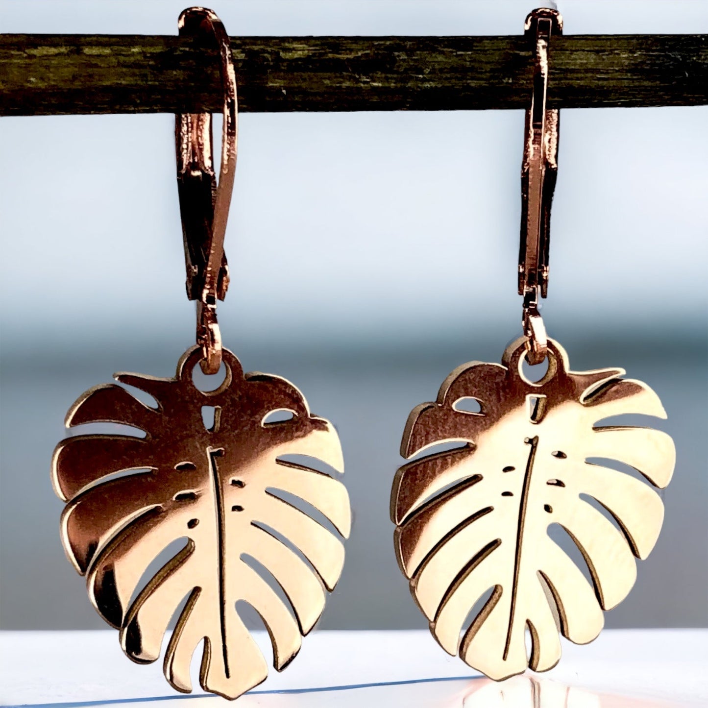 Monstera Earrings - Rose Gold Plated — 36