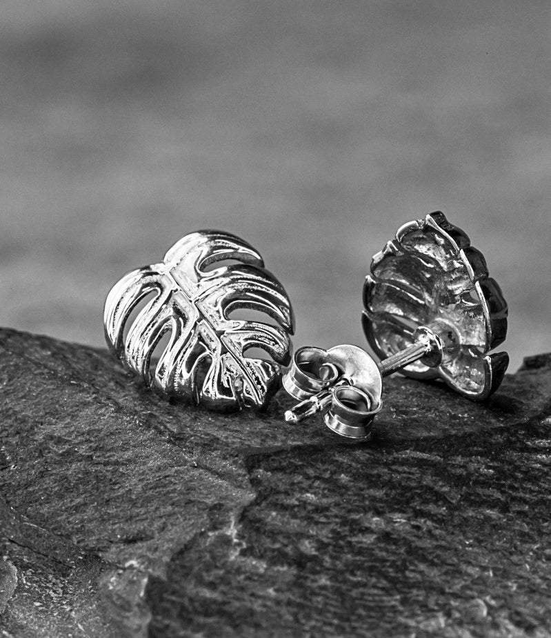 exotic monstera leaves — 925 sterling silver stud earrings