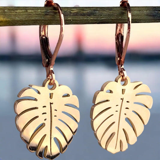 Monstera Earrings - Rose Gold Plated — 36