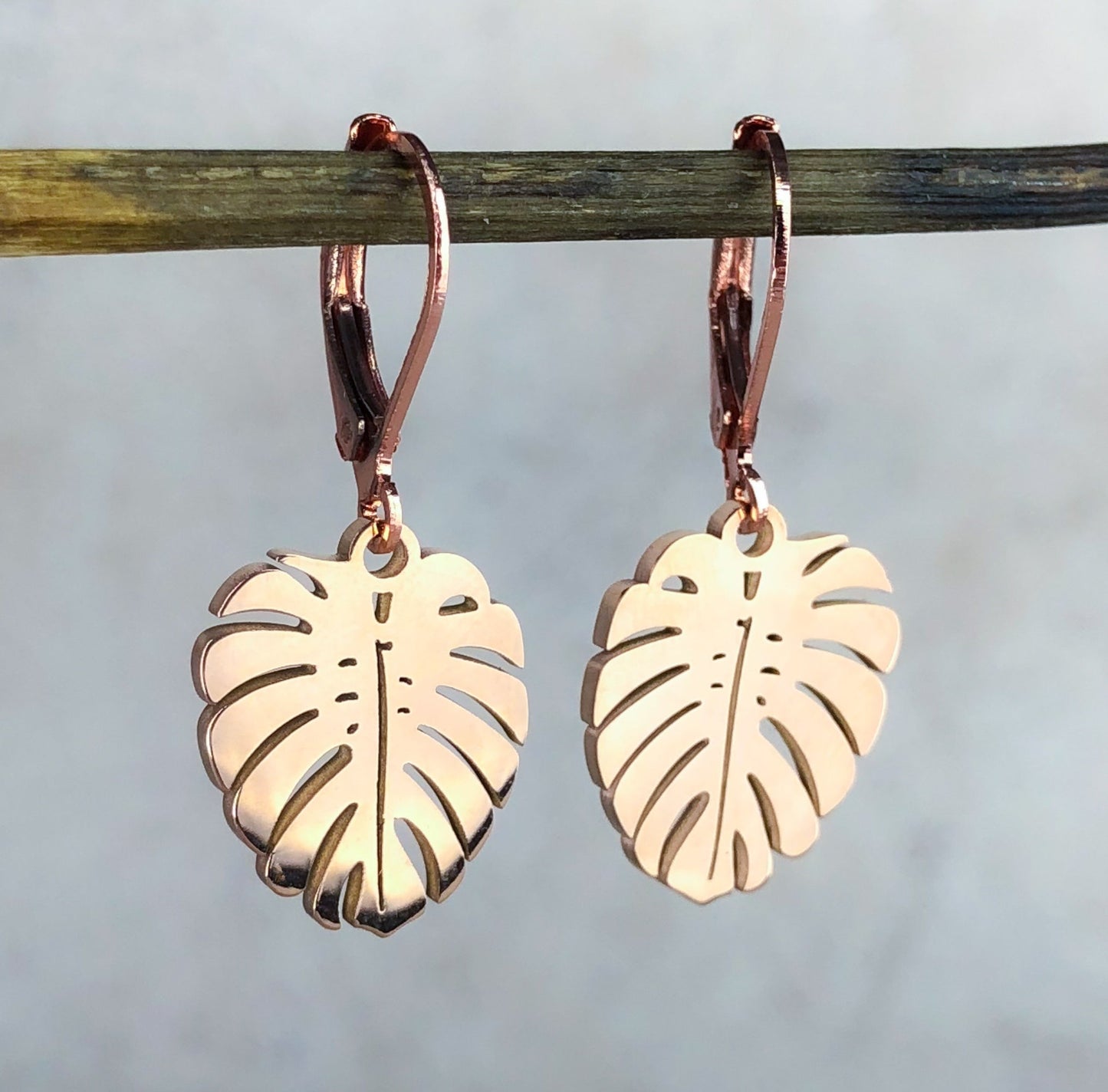 Monstera Earrings - Rose Gold Plated — 36