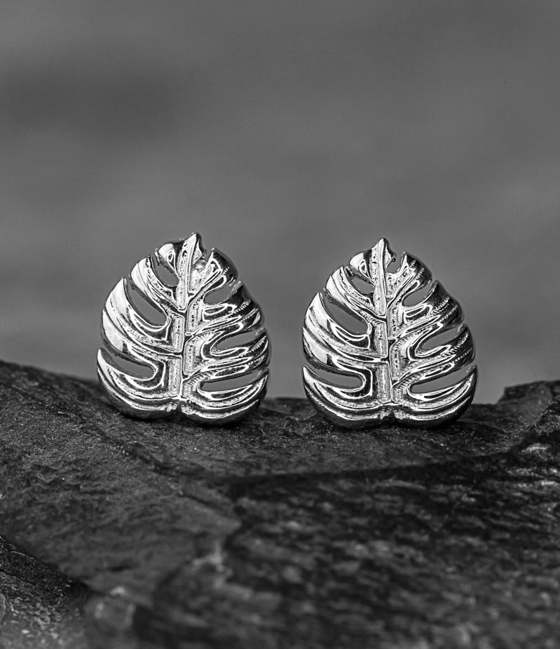 exotic monstera leaves — 925 sterling silver stud earrings
