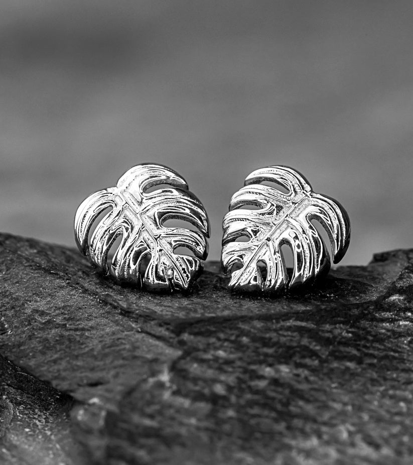 exotic monstera leaves — 925 sterling silver stud earrings