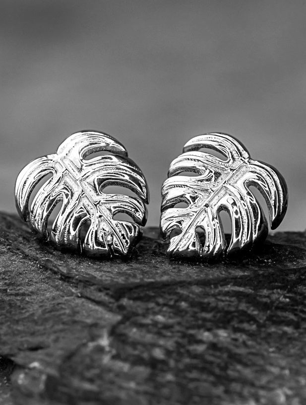 exotic monstera leaves — 925 sterling silver stud earrings