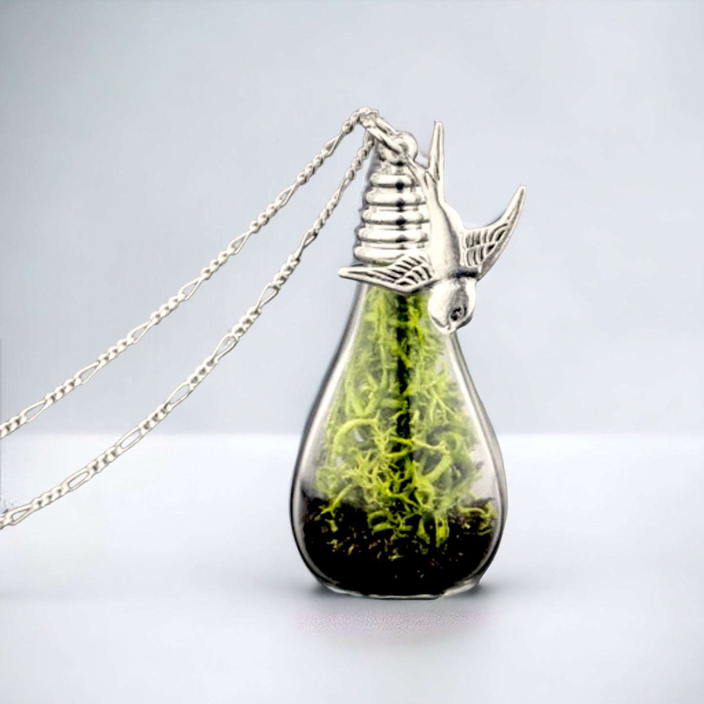 925 Genuine Moss + Earth Silver Chain with Swallow