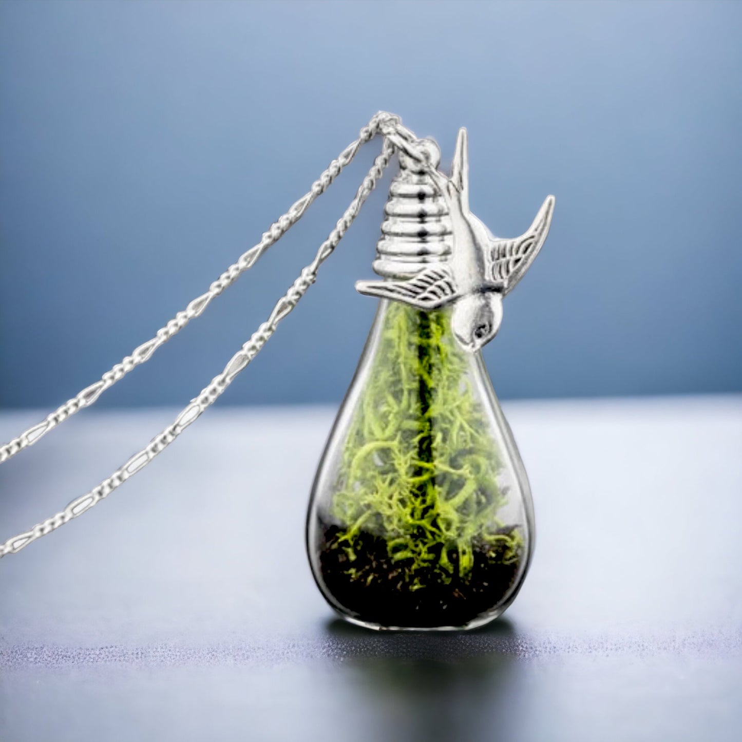 925 Genuine Moss + Earth Silver Chain with Swallow