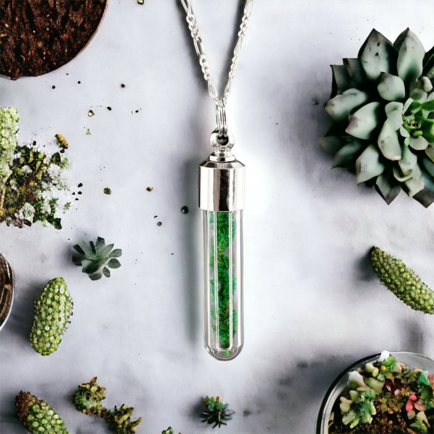 925 Sterling Silver Chain with Genuine Moss