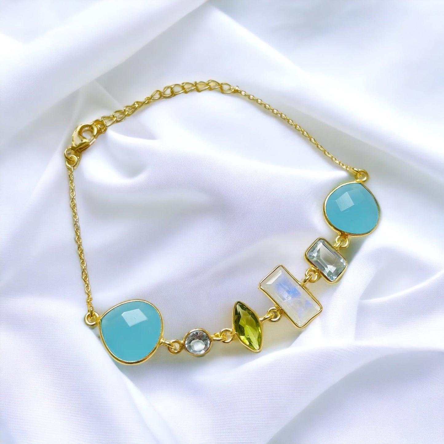 Multi Gemstone Bracelet - 925 Sterling Gold plated with Peridot…