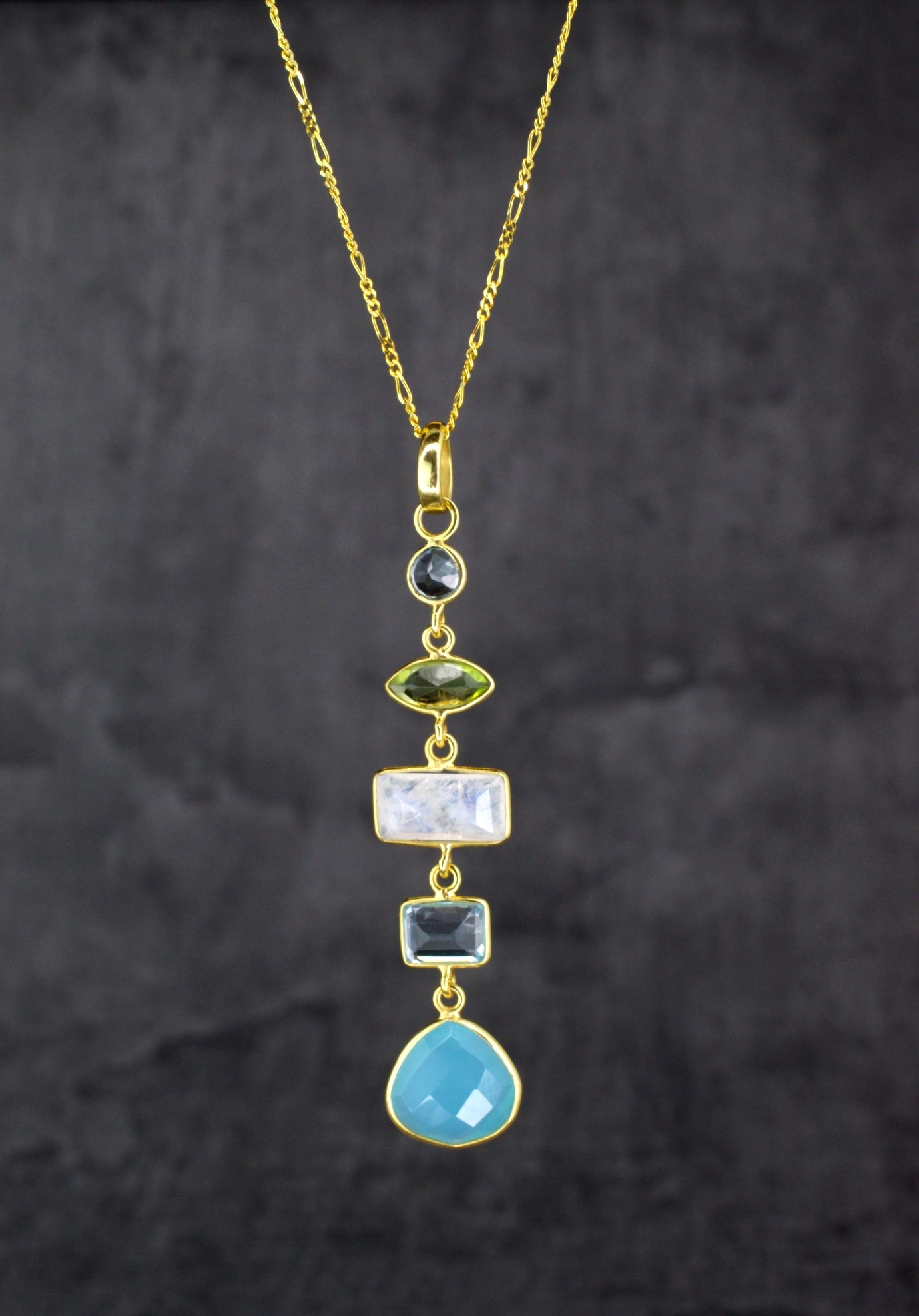 925 Sterling Silver Gold-Plated Multi-Gemstone Necklace (PR062)