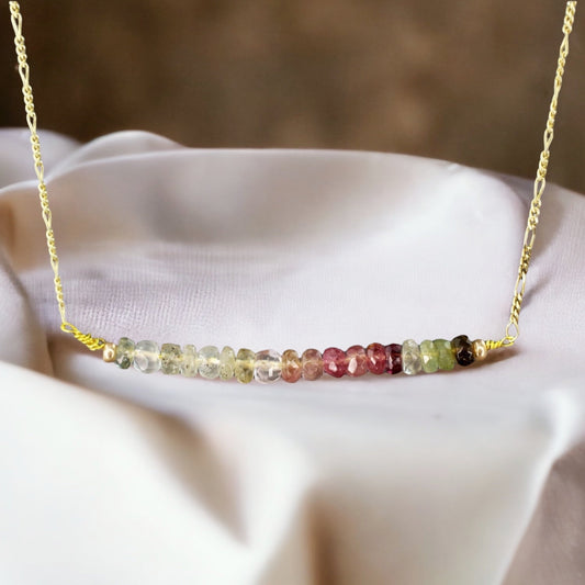 Tourmaline Gemstone Staff Necklace - 925 Sterling Gold Gilded…