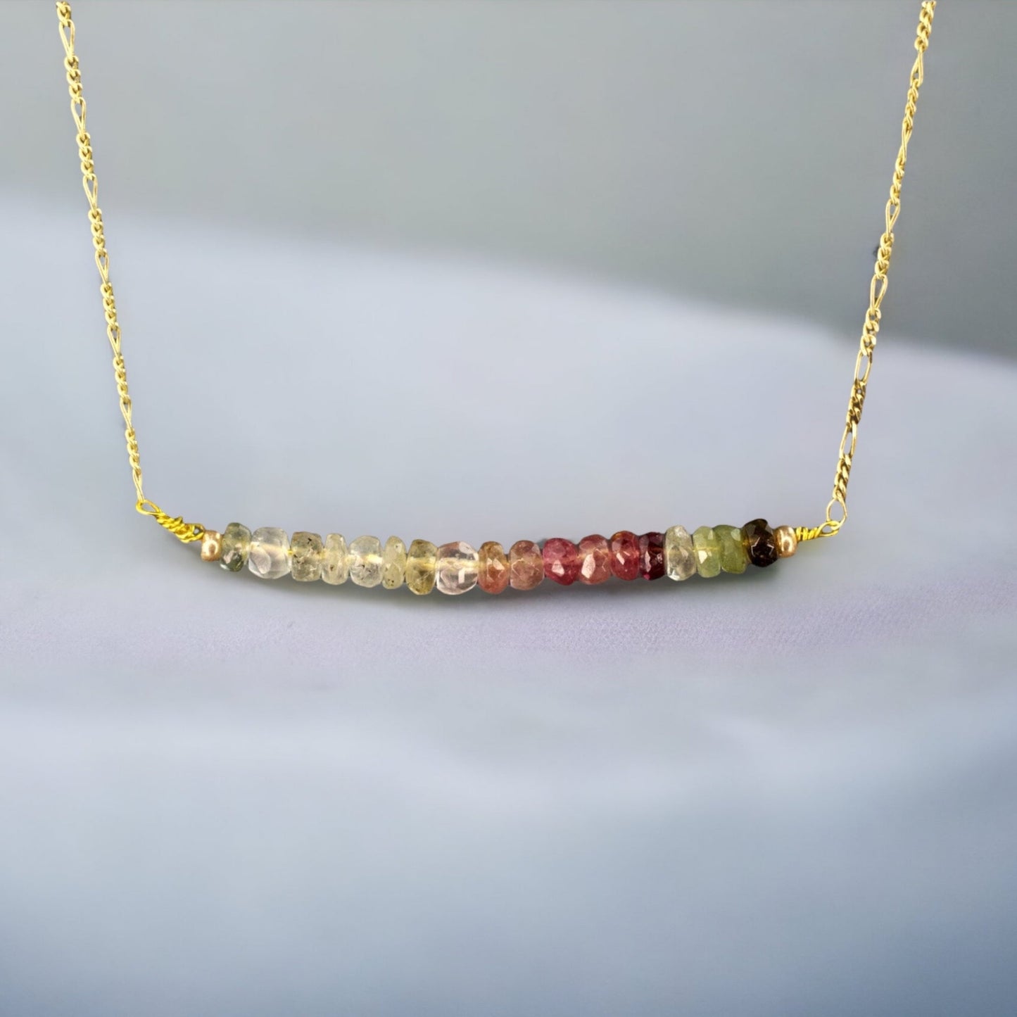 Tourmaline Gemstone Staff Necklace - 925 Sterling Gold Gilded…