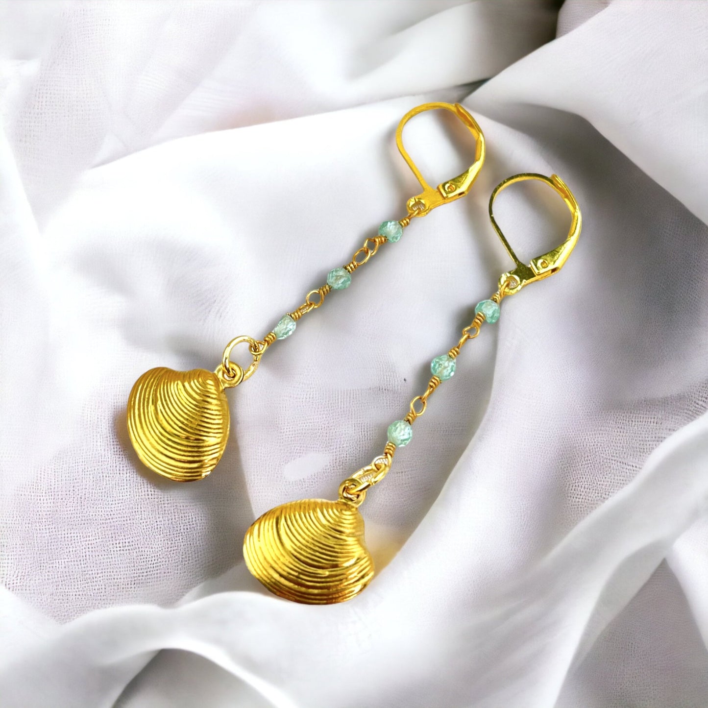 Shell Earrings with Apatite Gemstone