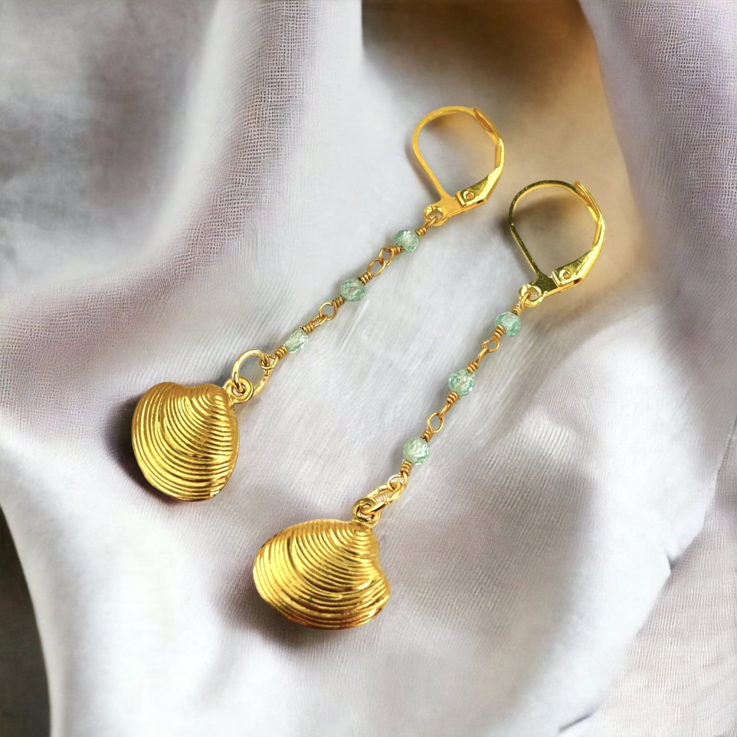 Shell Earrings with Apatite Gemstone