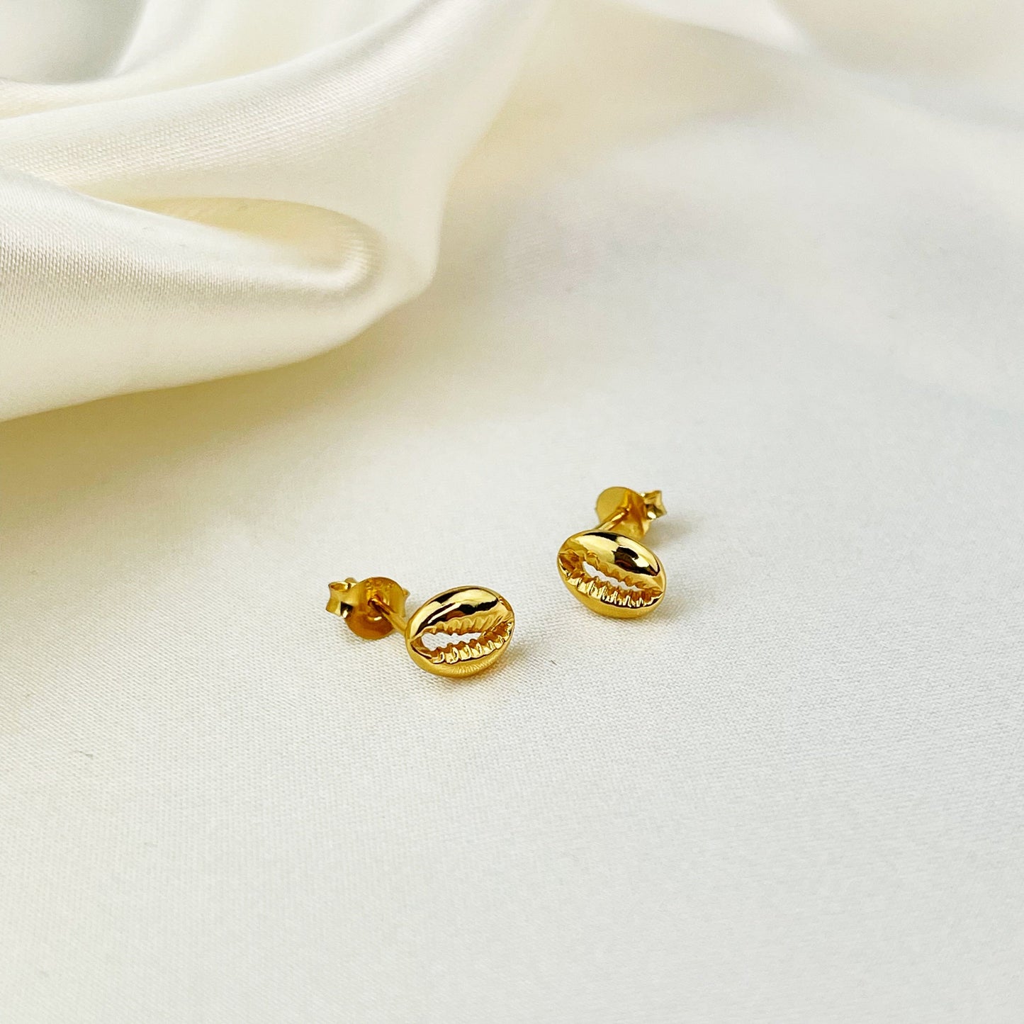 Cowrie Shell Mini Stud Earrings - 925 Sterling Gold Plated