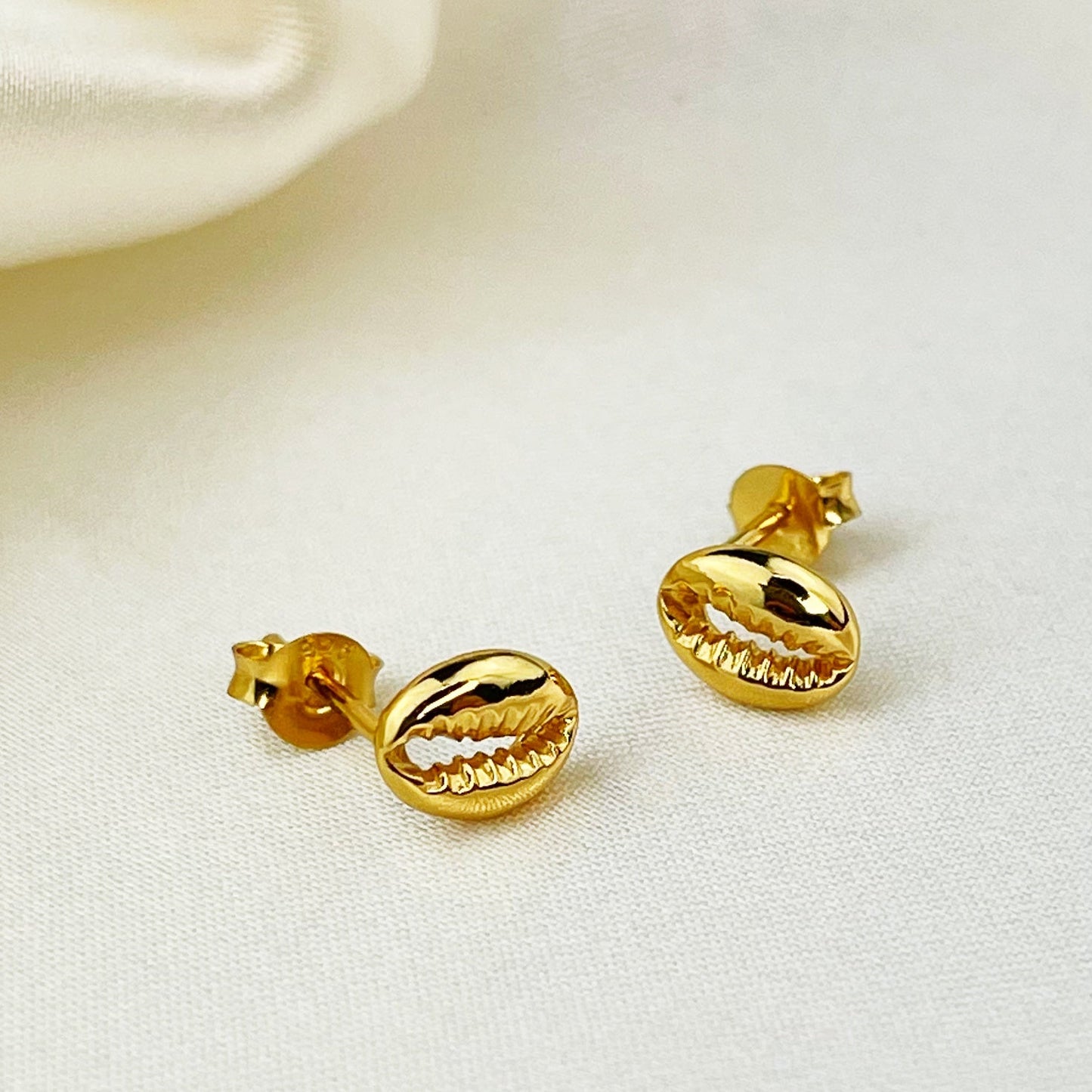 Cowrie Shell Mini Stud Earrings - 925 Sterling Gold Plated