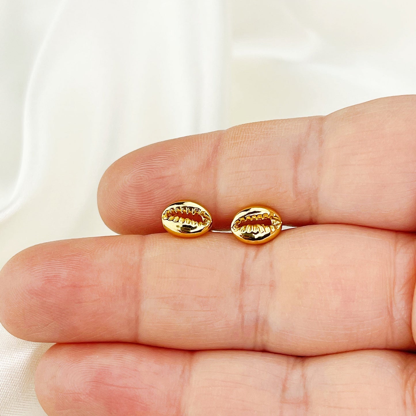 Cowrie Shell Mini Stud Earrings - 925 Sterling Gold Plated