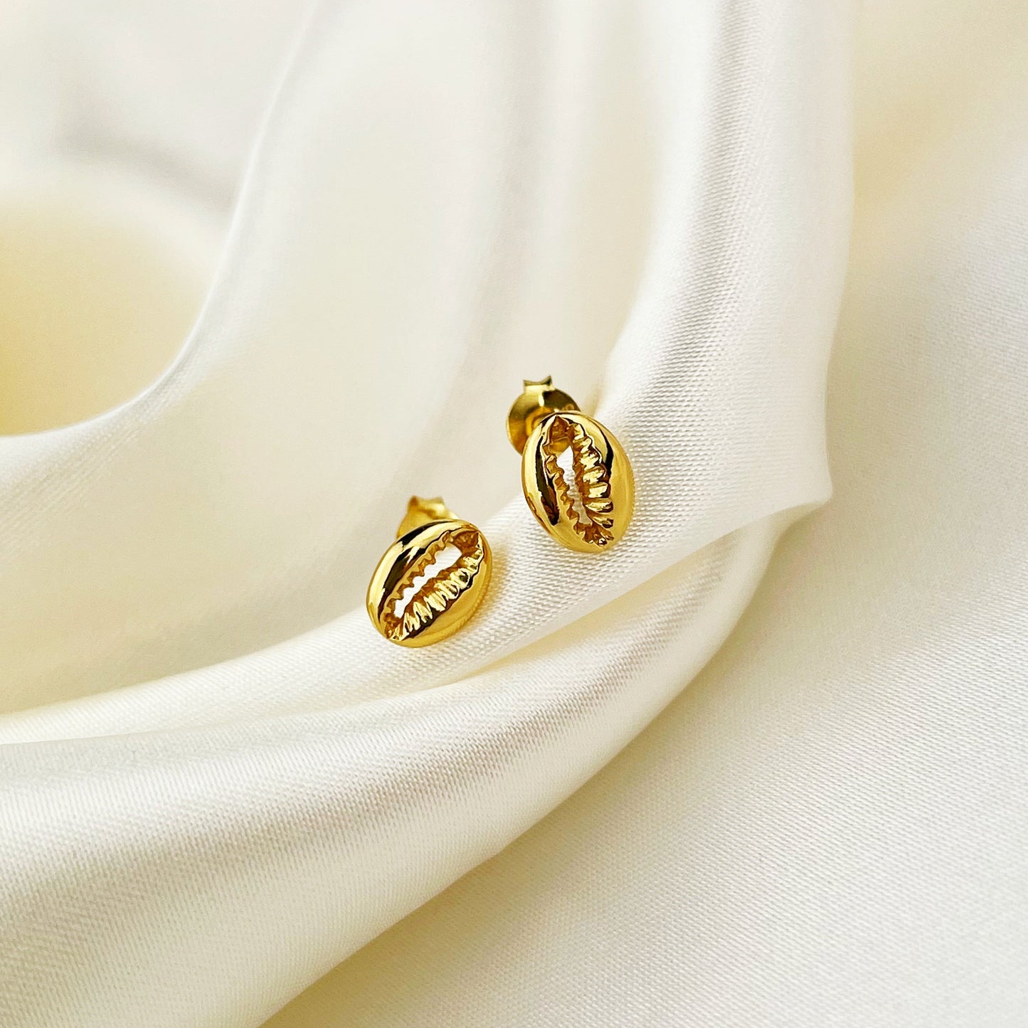 Cowrie Shell Mini Stud Earrings - 925 Sterling Gold Plated
