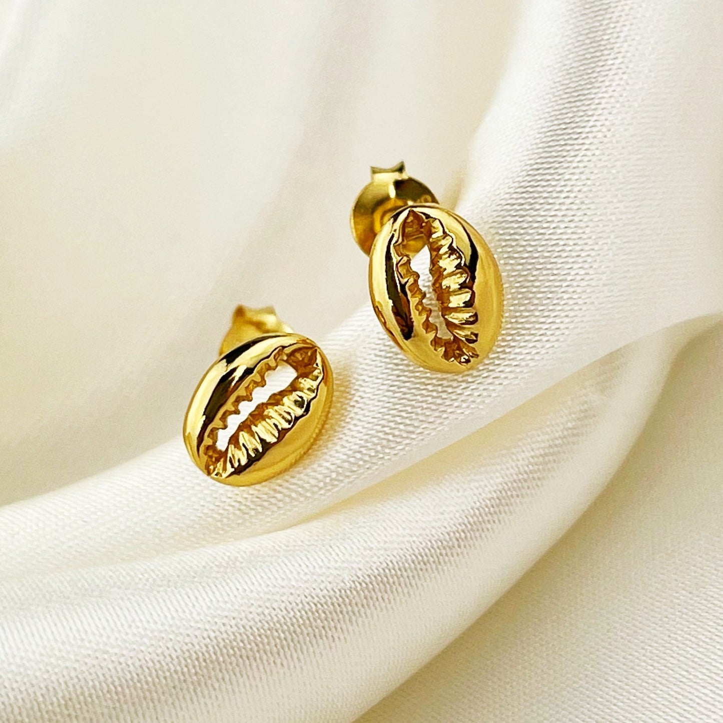 Cowrie Shell Mini Stud Earrings - 925 Sterling Gold Plated