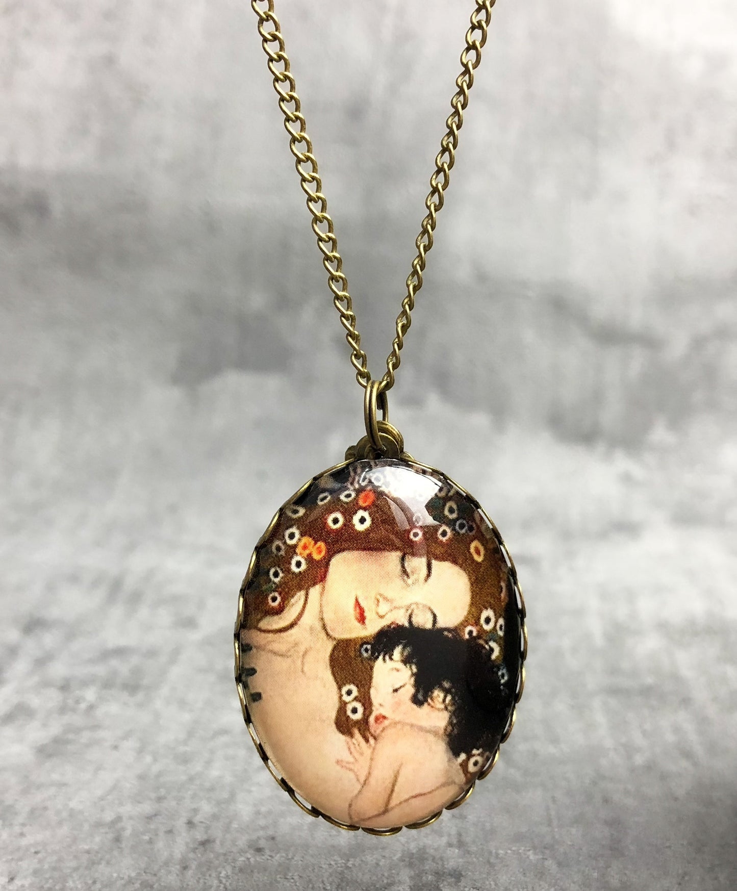 Personalized Necklace Mother Love Mother and Child by Klimt Bronze…