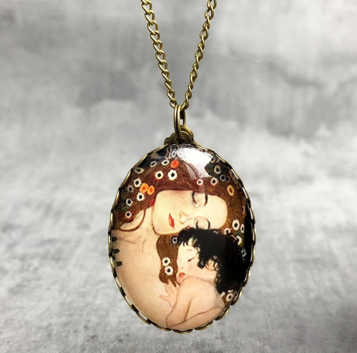 Personalized Necklace Mother Love Mother and Child by Klimt Bronze…