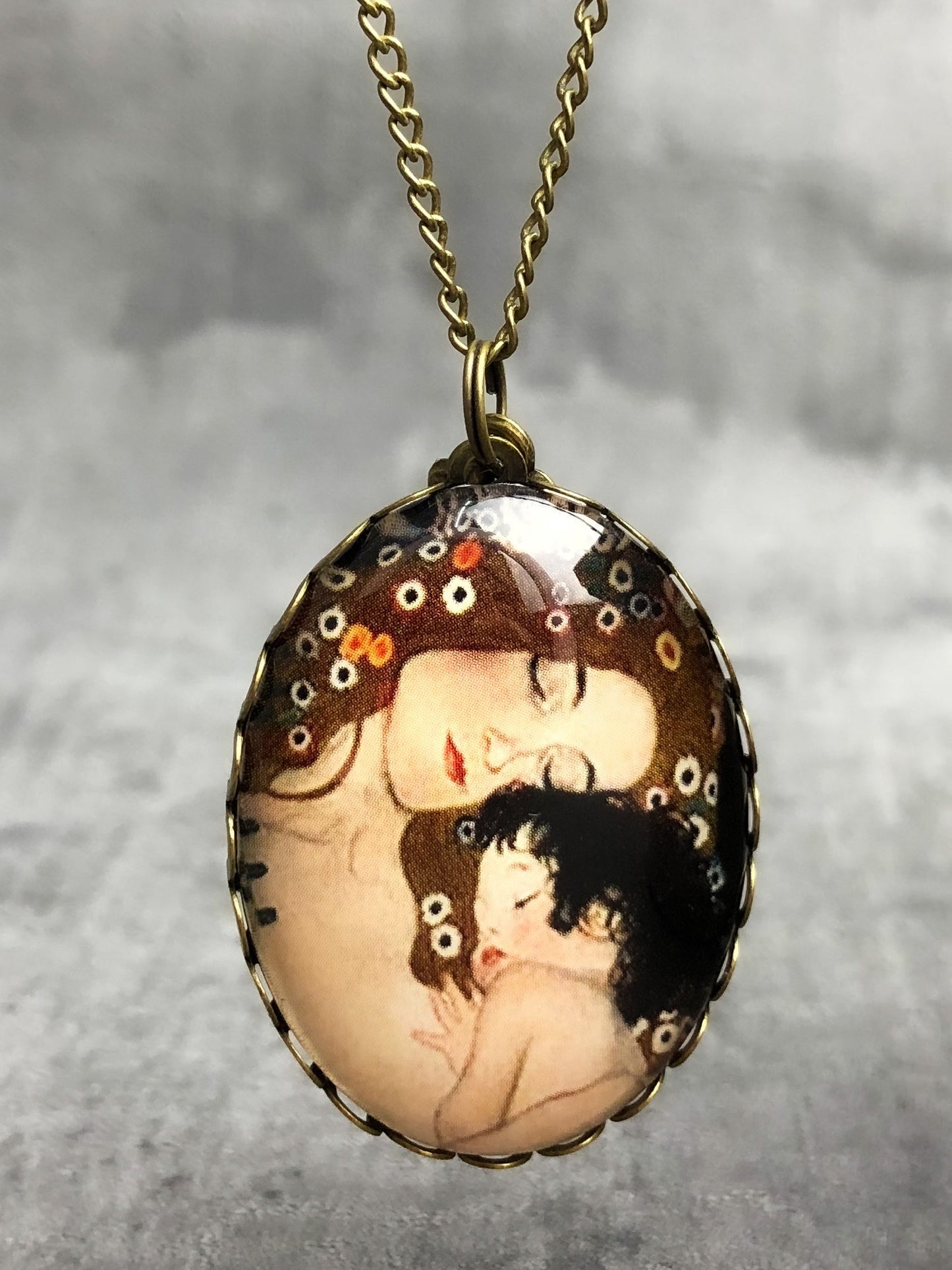 Personalized Necklace Mother Love Mother and Child by Klimt Bronze…