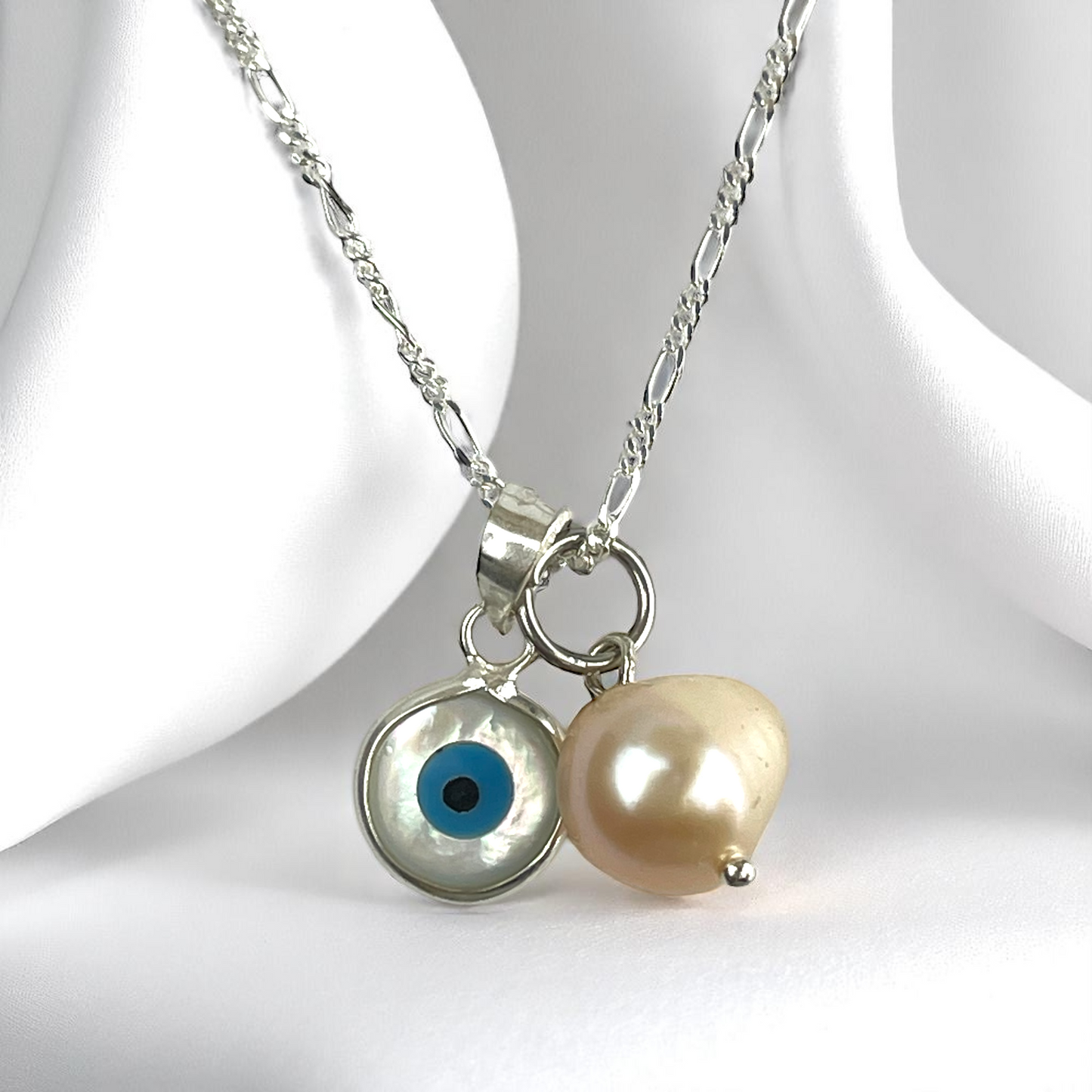925 Sterling Silver Evil Eye Necklace with Mother of Pearl &…