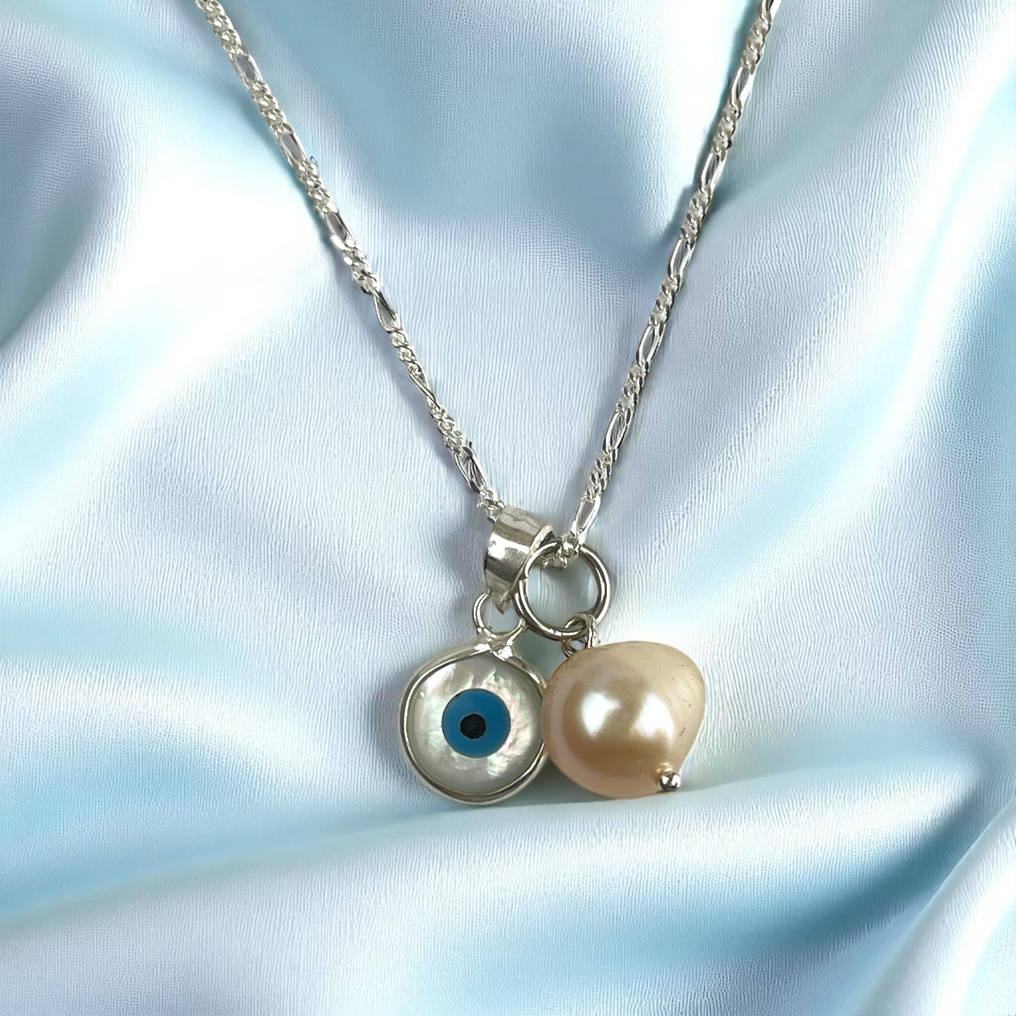 925 Sterling Silver Evil Eye Necklace with Mother of Pearl &…