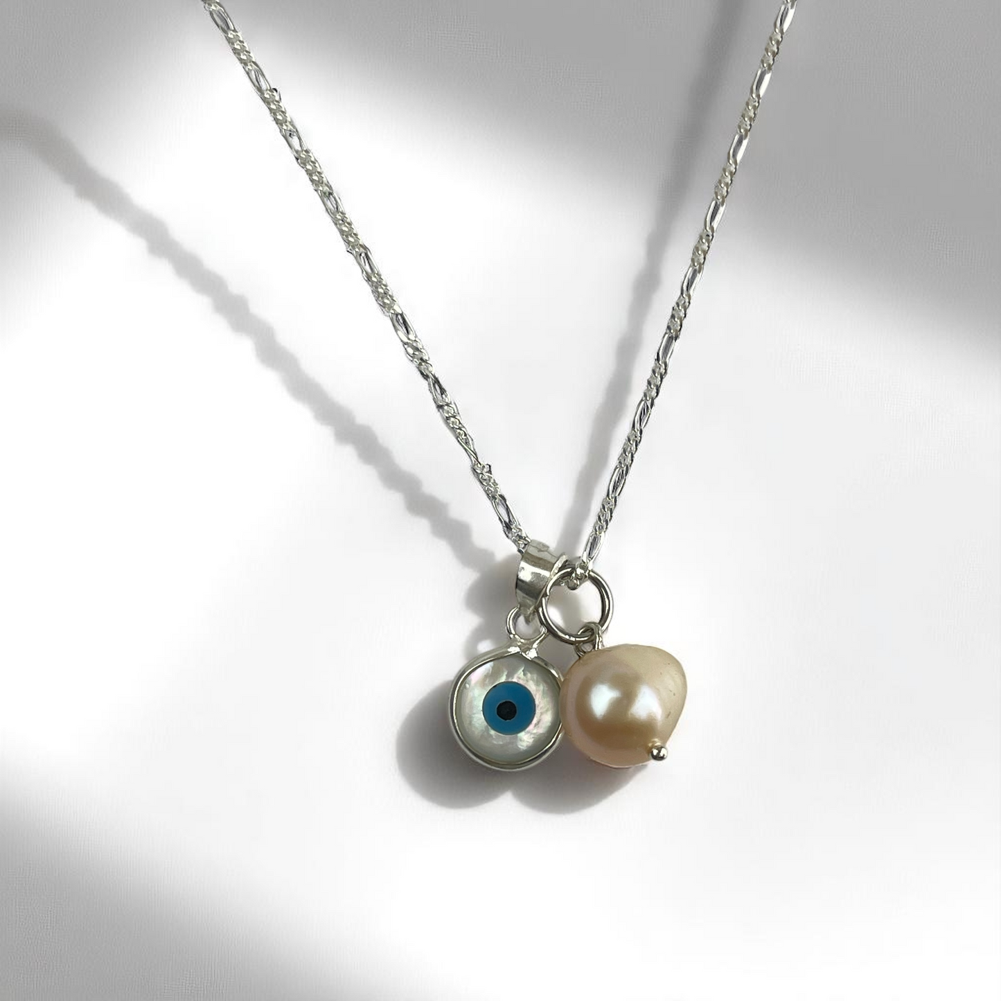 925 Sterling Silver Evil Eye Necklace with Mother of Pearl &…