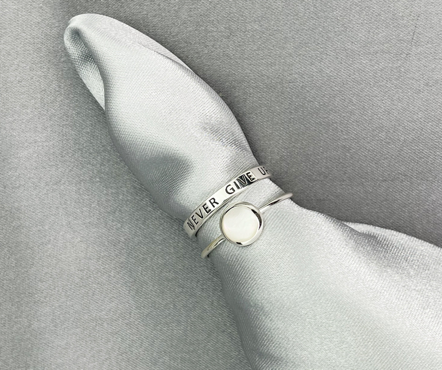 NEVER GIVE UP Ring - 925 Sterling Silver Engraved Stamp Finger Ring
