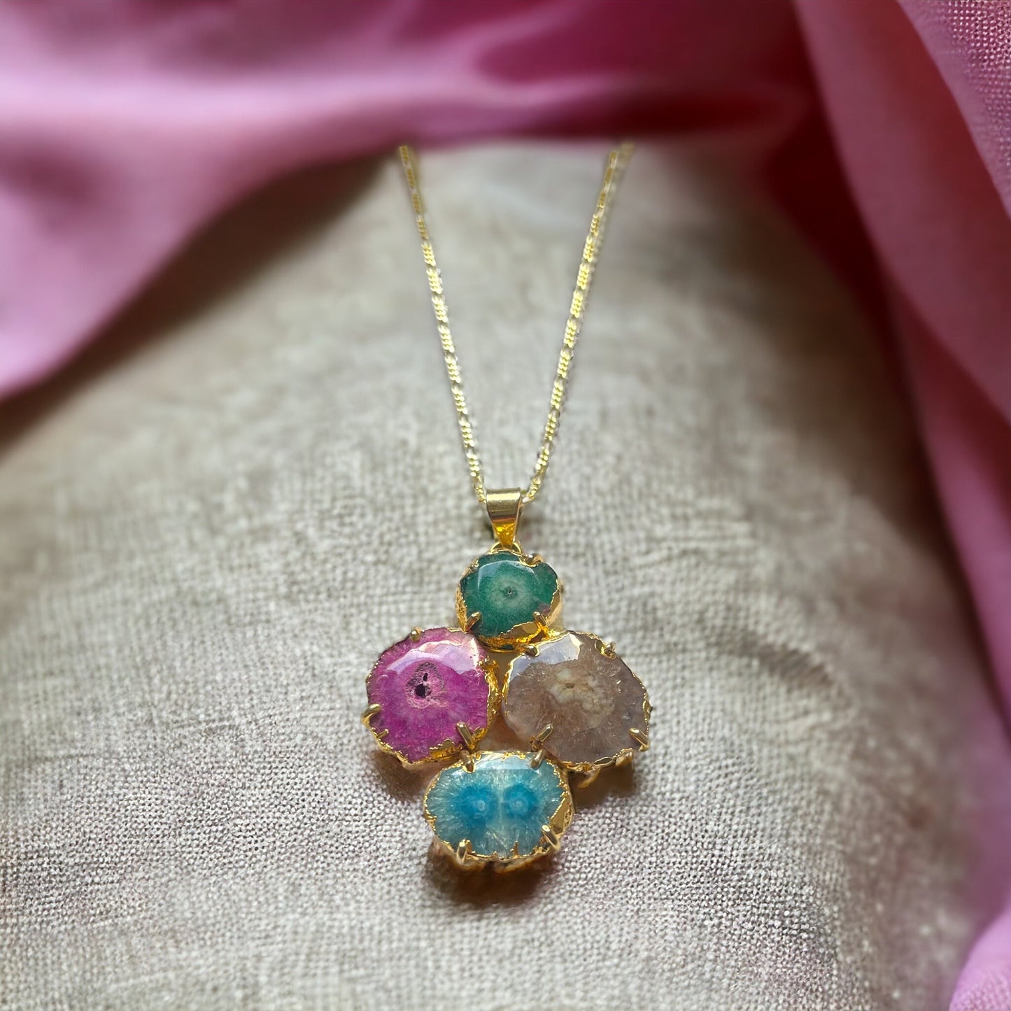 Colorful Agate Geode Pendant on Gold-Plated 925 Sterling Silver…