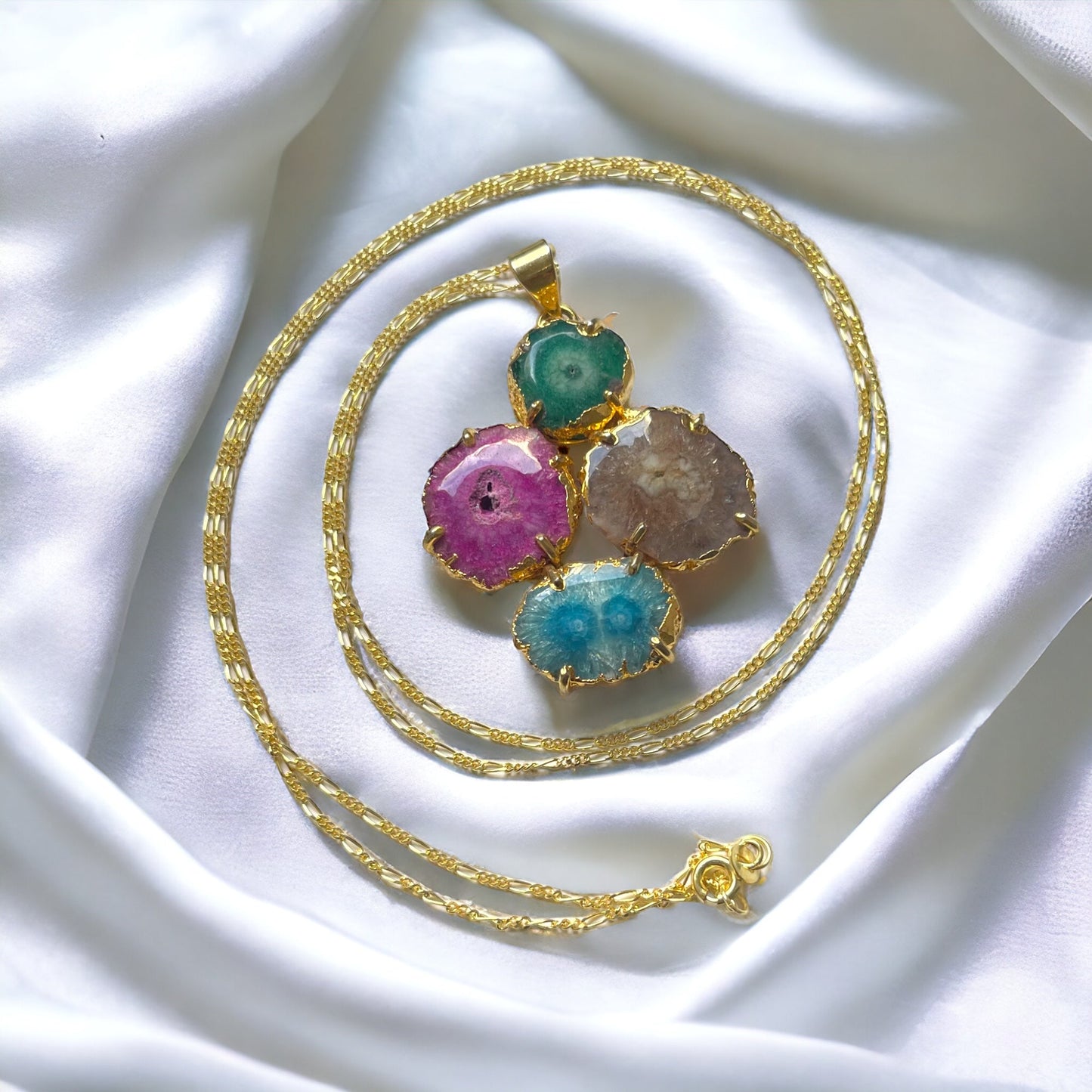 Colorful Agate Geode Pendant on Gold-Plated 925 Sterling Silver…