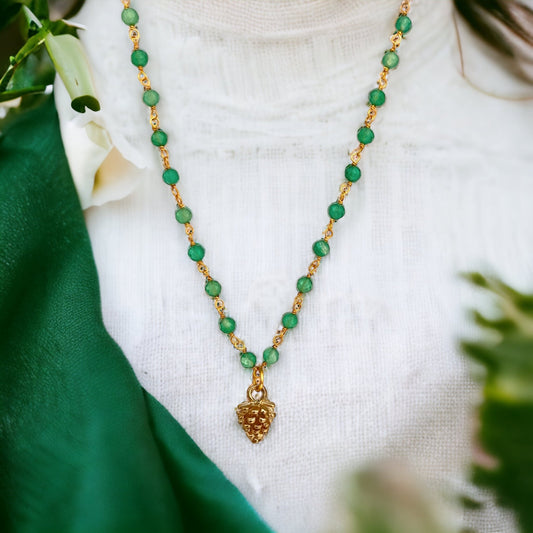 Gold-Plated Aventurine Gemstone Necklace with Pinecone Pendant…